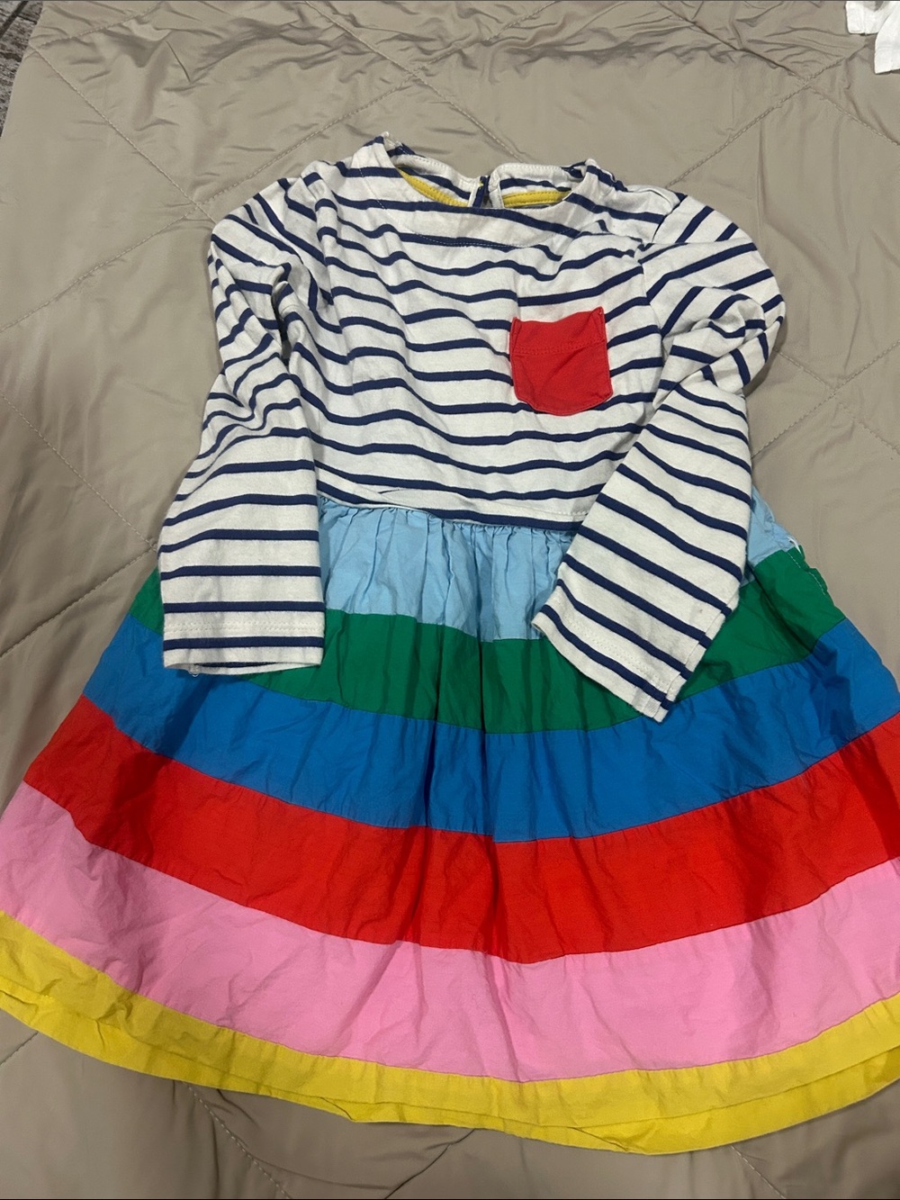 Mini Boden Girls' Multicolor Stripe Dress with Red Pocket